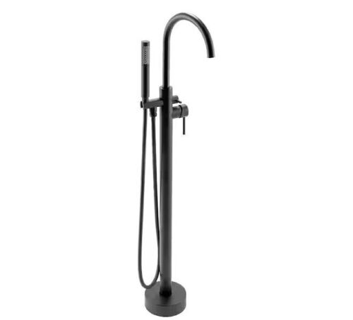 AKDY 1-Handle Freestanding Floor Mount Tub Faucet Bathtub Filler with Hand Shower in Matte Black - Lot 476