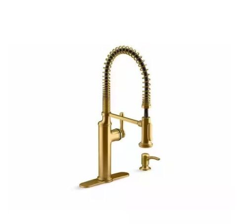 KOHLER Sous Pro-Style-Single Handle Pull Down Sprayer Kitchen Faucet in Vibrant Brushed Moderne Brass - Lot 478