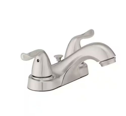 Glacier Bay Constructor 4 in. Centerset Double Handle Low-Arc Bathroom Faucet in Brushed Nickel - Lot 542