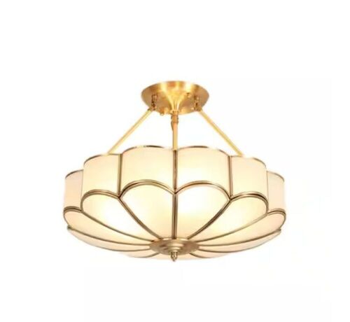 23 in. Tiffany Semi-Flush Mount Ceiling Light with Amber Glass Shade Gold - Lot 208