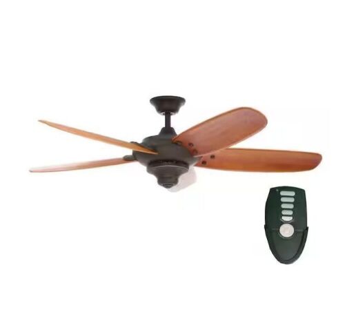 Home Decorators Collection Altura 56 in. Indoor Oil-Rubbed Bronze Ceiling Fan with Downrod, Remote and Reversible Motor; Light Kit Adaptable - Lot 844
