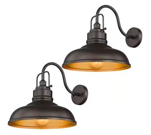 JAZAVA Farmhouse 17.7 in. Outdoor Hardwired Oil Rubbed Bronze Finish Gooseneck Barn Light Sconce, 2-pack - Lot 845