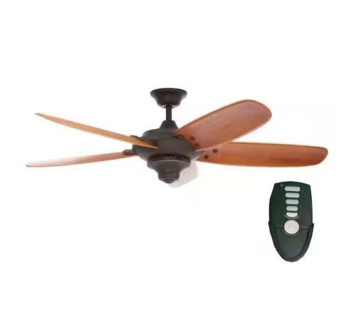 Home Decorators Collection Altura 56 in. Indoor Oil-Rubbed Bronze Ceiling Fan with Downrod, Remote and Reversible Motor; Light Kit Adaptable - Lot 846