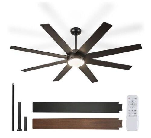 HINNIXY 72 in. Indoor Matte Black 3-Colors LED 6-Speeds Ceiling Fan with Dual-Finish Blades and Light Kit and Remote Control - Lot 72