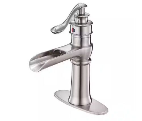  BWE Waterfall Single Hole Single-Handle Low-Arc Bathroom Faucet With Supply Line in Brushed Nickel - Lot 503