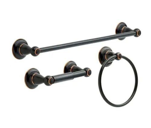 Delta Porter 3-Piece Bath Hardware Set with 18 in. Towel Bar, Toilet Paper Holder, Towel Ring in Oil Rubbed Bronze - Lot 507