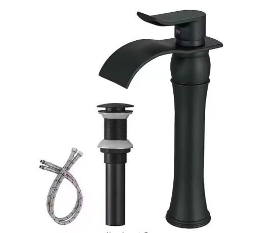 BWE Waterfall Single Hole Single-Handle Vessel Bathroom Faucet With Pop-up Drain Assembly in Matte Black - Lot 702