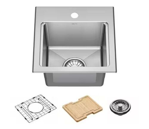 Delta Emery 15 in. Drop-In/Undermount Single Bowl 18 Gauge Stainless Steel Kitchen Workstation Sink with Accessories - Lot 701