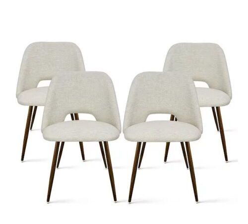 Upholstered Modern Cutout Back Dining Chair with Walnut Leg, Set of 4 - Lot 801