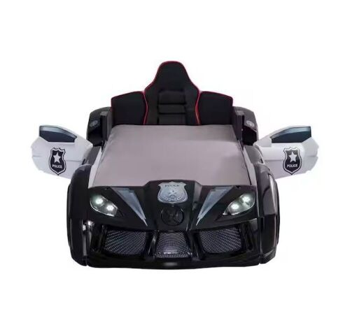 Furniture of America Castlerock Black and White Twin Kid's Police Car Bed with Sound and LED Lights - Lot 10