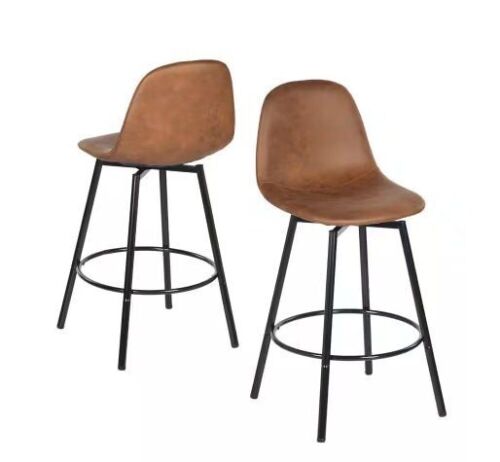StyleWell Adenmore Swivel Counter Stool with Brown Faux Leather and Black Metal Frame, Set of 2  - Lot 42