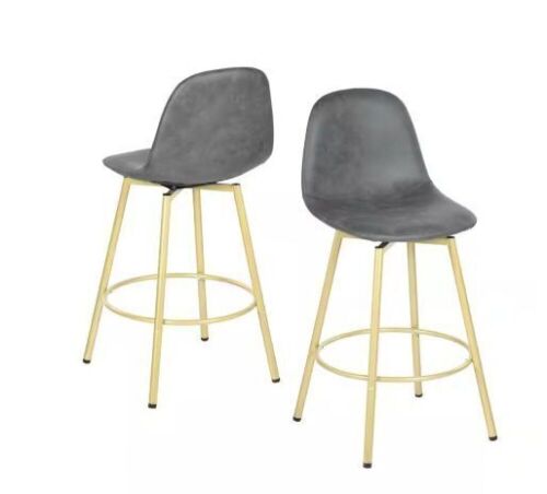 StyleWell Adenmore Swivel Counter Stool with Charcoal Gray Faux Leather and Gold Metal Frame, Set of 2  - Lot 102