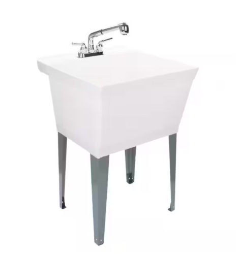 TEHILA 22.875 in. x 23.5 in. White 19 Gal. Utility Sink Set with Non-Metallic Chrome Finish Pull-Out Faucet - Lot 78
