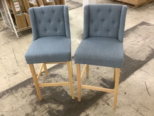 Set of 2 Upholstered Bar Stool Chairs - Missing 1 Screw  - Lot 49