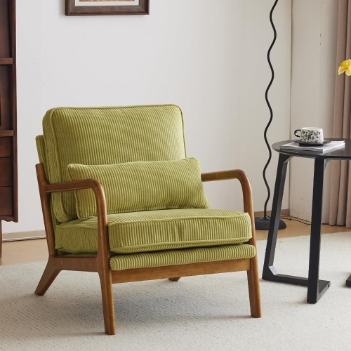 Mid-Century Modern Accent Chair, Corduroy Green - Lot 301