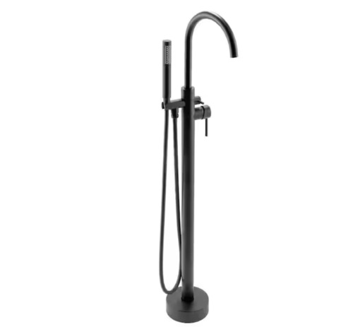 AKDY 1-Handle Freestanding Floor Mount Tub Faucet Bathtub Filler with Hand Shower in Matte Black  - Lot 807