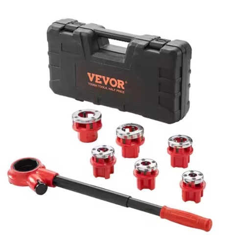VEVOR Ratchet Pipe Threader Kit 1/4in. NPT-1-1/4in. NPT Manual Ratcheting Pipe Threader Portable Tool Set with 6PCS NPT Dies - Lot 810