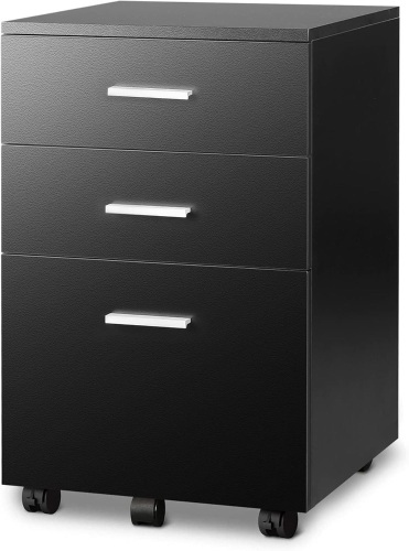 DEVAISE 3 Drawer Wood Mobile File Cabinet, Rolling Filing Cabinet for Letter/A4 Size, Black - Lot 3684
