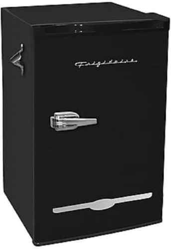 Frigidaire Retro Compact Fridge with Chiller, 3.2 cu ft Countertop Fridge with Built-In Bottle Opener, Compact Refrigerator for Office, Bedroom, Dorm Room or Cabin - 16.5"D x 19"W x 31"H (Black) - Lot 4683