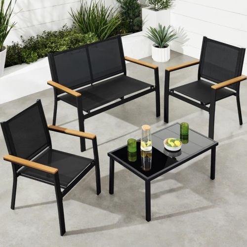 4-Piece Textilene Outdoor Conversation Set w/ Cushions, Table - Lot 4868