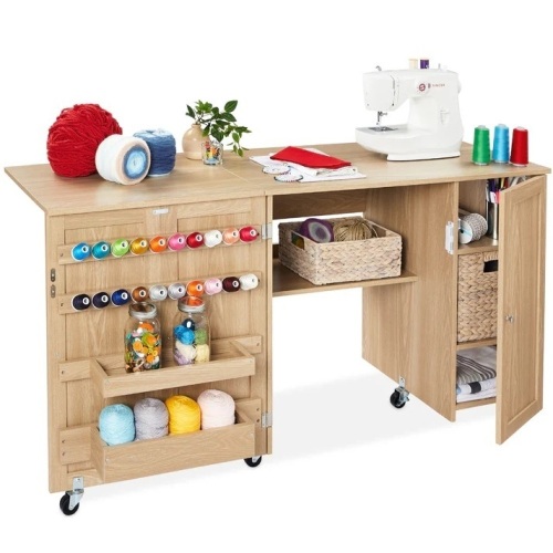 Large Portable Folding Sewing Table Multipurpose Craft Station w/ Wheels - Lot 2483