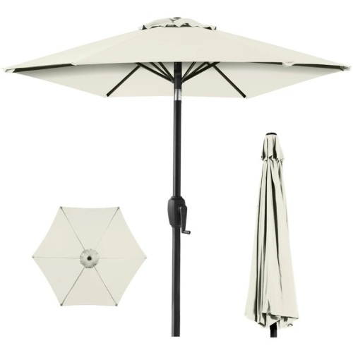 Outdoor Market Patio Umbrella w/ Push Button Tilt, Crank Lift - 7.5ft - Lot 5555