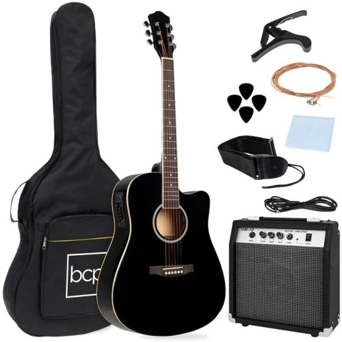 Beginner Acoustic Electric Cutaway Guitar Set w/ Case, Strap - 41in - Lot 5564