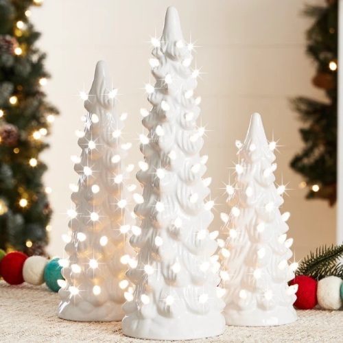 Set of 3 Pre-Lit Ceramic Tabletop Christmas Trees - Lot 5594