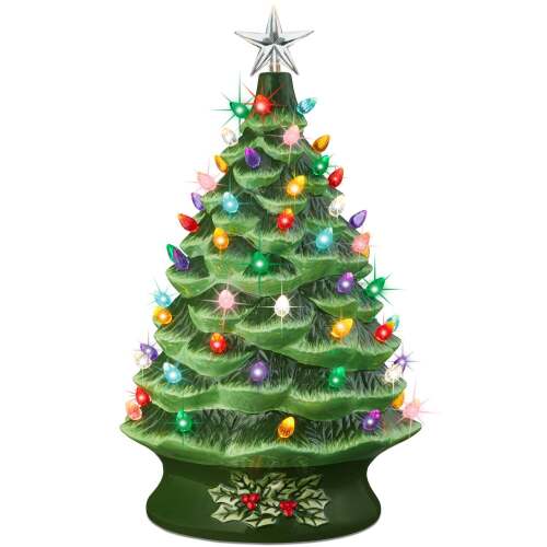 XL Pre-Lit Ceramic Christmas Tree Decoration w/ LED Light, Timer - 24in - Lot 5314