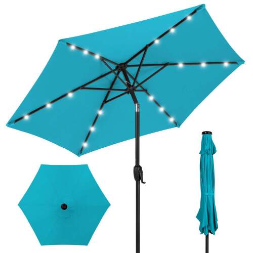 Outdoor Solar Patio Umbrella w/ Push Button Tilt, Crank Lift - 7.5ft - Lot 5325