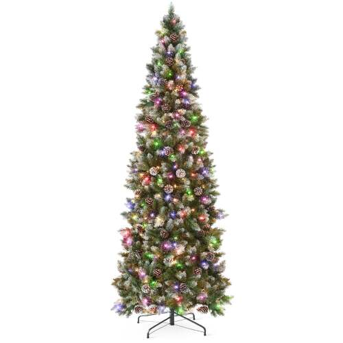 Pre-Lit Partially Flocked Pencil Christmas Tree w/ 2-in-1 Multicolor Lights - Lot 5327