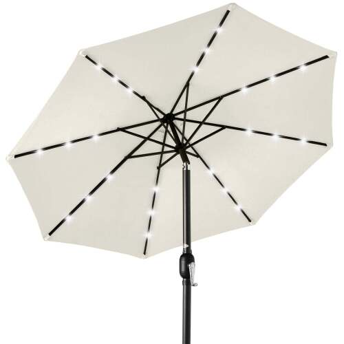 Solar LED Lighted Patio Umbrella w/ Tilt Adjustment, UV-Resistant- 10ft - Lot 5511