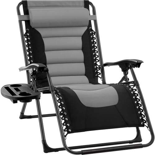 Oversized Padded Zero Gravity Chair, Folding Recliner w/ Headrest, Side Tray - Lot 5517