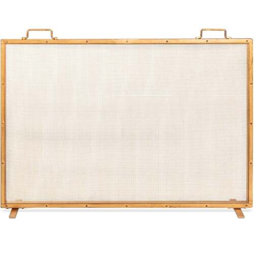 Single Panel Handcrafted Steel Mesh Fireplace Screen w/ Handles - 38x27in - Lot 5518
