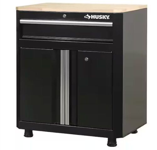 Husky 24-Gauge Steel 1-Drawer 2-Door Garage Base Cabinet in Black, 28 in. W x 32.8 in. H x 18.3 in. D - Lot 30