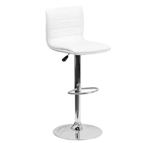 Flash Furniture White Vincent Modern Adjustable Height Barstool with Footrest, Upholstered Vinyl  - Lot 99