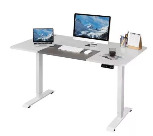LACOO 55 in. White Electric Standing Desk Height Adjustable Wooden Workstation - Lot 107