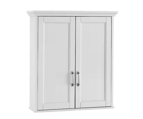 Home Decorators Collection Ashburn 24 in. W x 8 in. D x 27 in. H Bathroom Storage Wall Cabinet in White - Lot 173