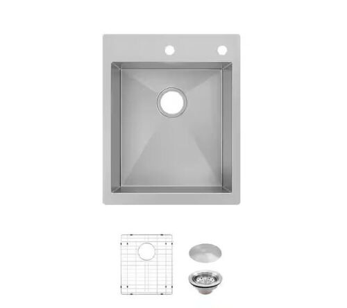 Glacier Bay Professional Zero Radius 17 in. Drop-In Single Bowl 16 Gauge Stainless Steel Kitchen Sink with Accessories - Lot 175