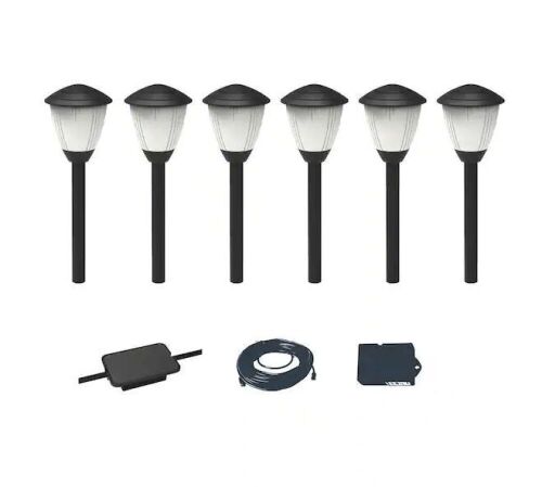 Hampton Bay Lamar Park 10-Watt Equivalent Low Voltage Black Integrated LED Outdoor Path Lights with Easy Clip Connectors, 6 Pack - Lot 183