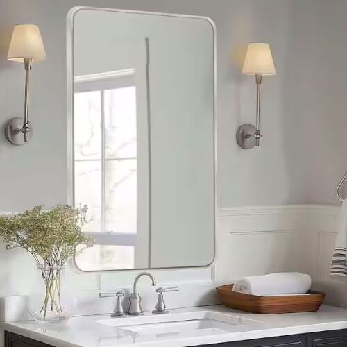 30 in. W x 40 in. H Silver Rectangle Wall Mirror Aluminum Alloy Frame  - Lot 185