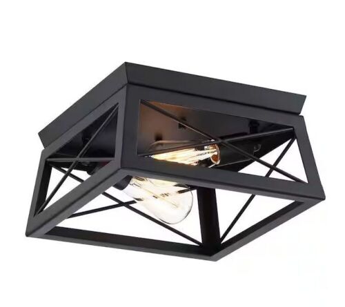 Pia Ricco 12 in. 2-Light Matte Black Flush Mount Light Fixture  - Lot 349
