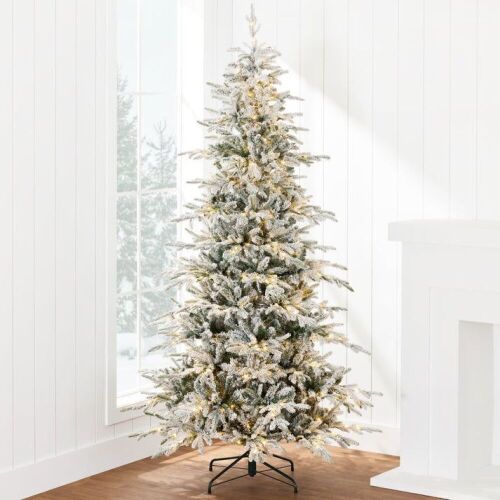 6' Pre-Lit Flocked Artificial Aspen Noble Fir Christmas Tree w/ Metal Stand - Lot 380