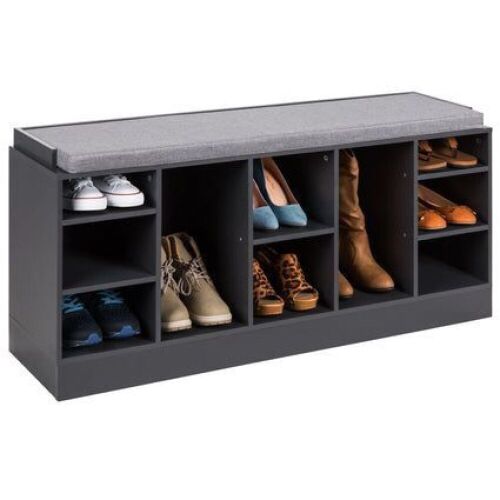 Shoe Storage Rack Bench w/ Padded Seat, 10 Cubbies - 46in - Lot 391