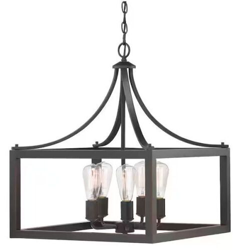 Hampton Bay Boswell Quarter 20 in. 5-Light Distressed Black Farmhouse Pendant  - Lot 392