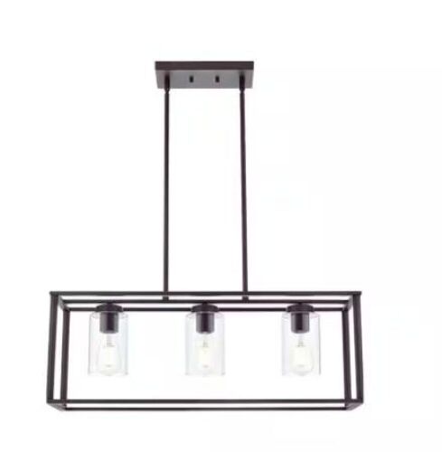 Sunpez 29.5 in. W 3-Light Dining Room Chandelier Over Table Modern Rectangle Pendant Lights - Lot 398