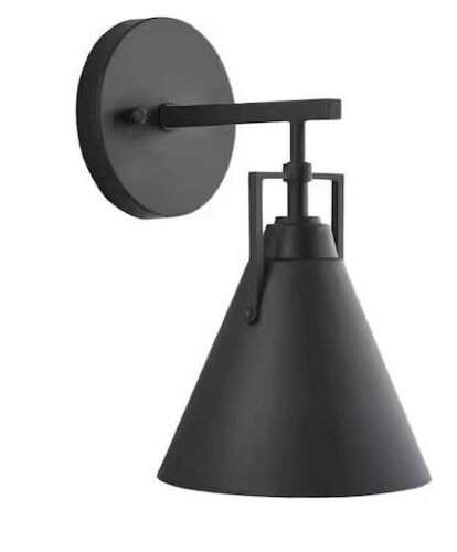 Lot of (2) Home Decorators Collection Insdale 1-Light Matte Black Modern Industrial Bathroom Vanity Light with Black Metal Shade - Lot 399
