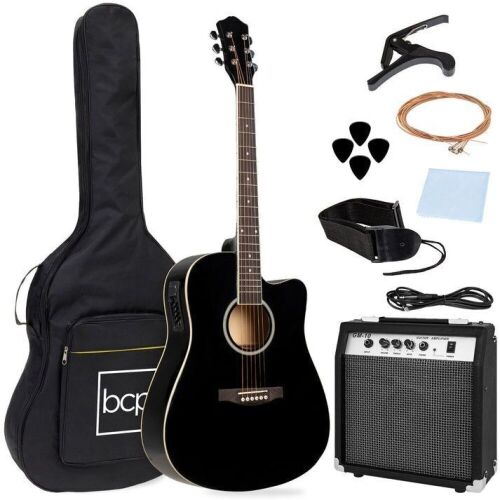 Beginner Acoustic Electric Cutaway Guitar Set w/ Case, Strap - 41in - Lot 460