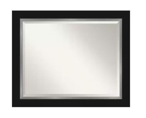 Amanti Art Eva 33.5 in. x 27.5 in. Modern Rectangle Framed Black Silver Wall Mirror - Lot 469