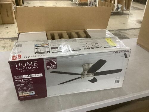 Home Decorators Collection Ashby Park 52 in. White Color Changing Integrated LED Brushed Nickel Ceiling Fan with Light Kit - Lot 473